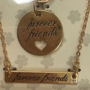 Furever Friends Gold Tone Necklace &‎ Pet  Collar Charm Set NWT